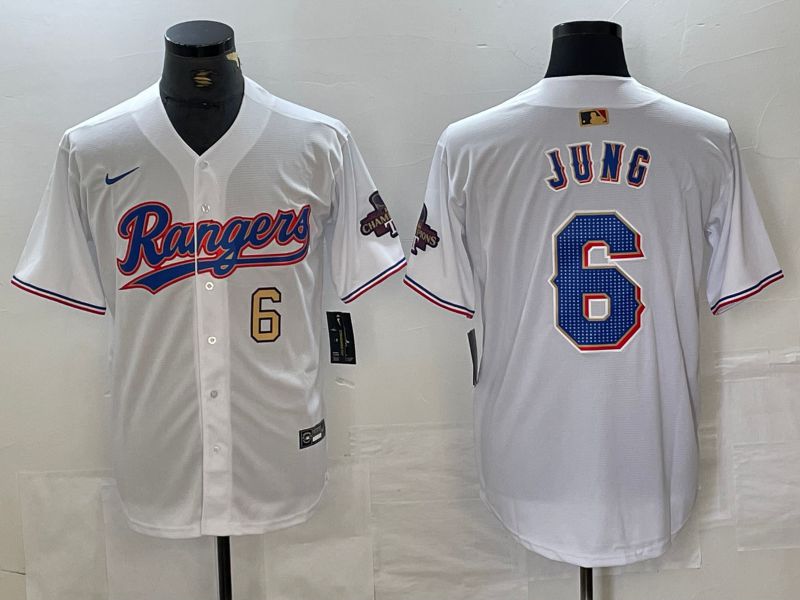 Men Texas Rangers 6 Jung White Champion Game Nike 2024 MLB Jersey style 3
